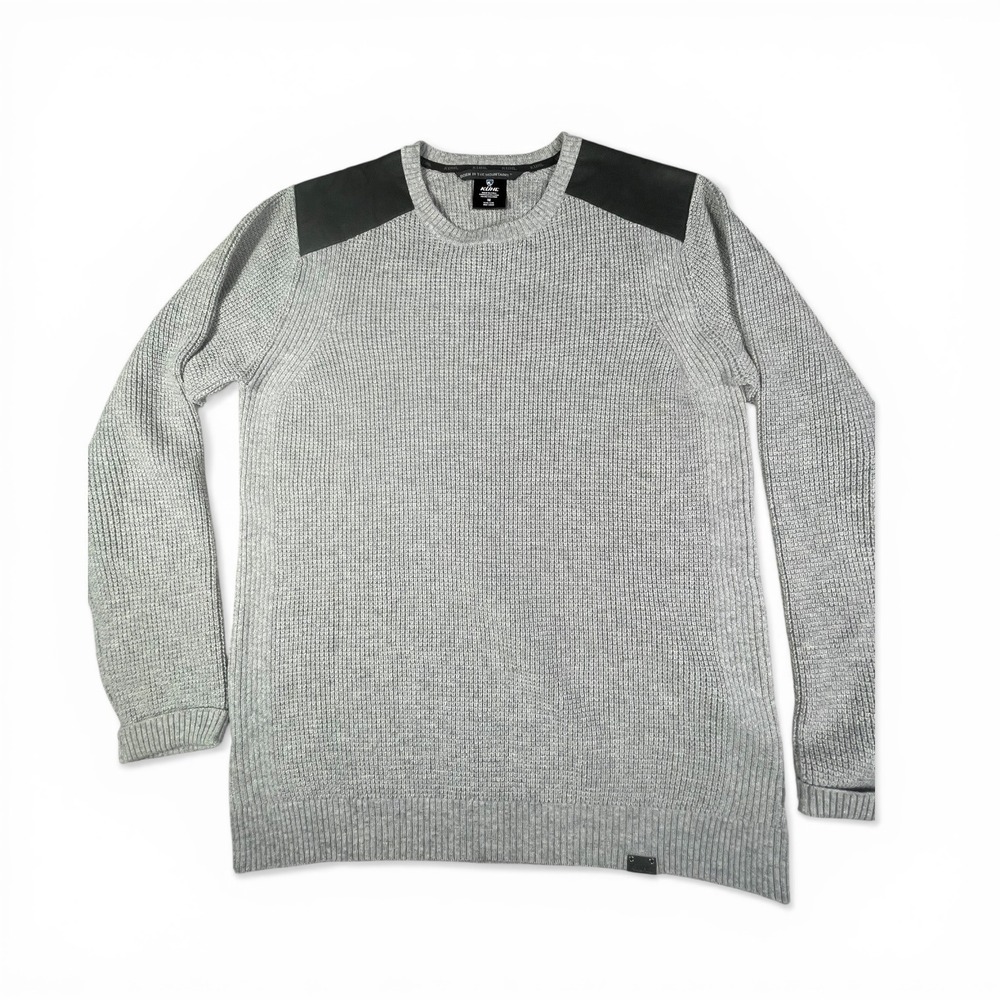 Kuhl Revel Mens Gray Waffle Knit Crewneck Sweater Shoulder Overlays Size M